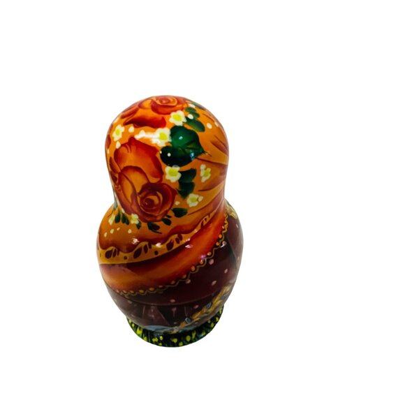 Vintage Hand-Painted Russian Nesting Dolls Set Of 5 Winter Party Blue Scarf - Picture 10 of 16